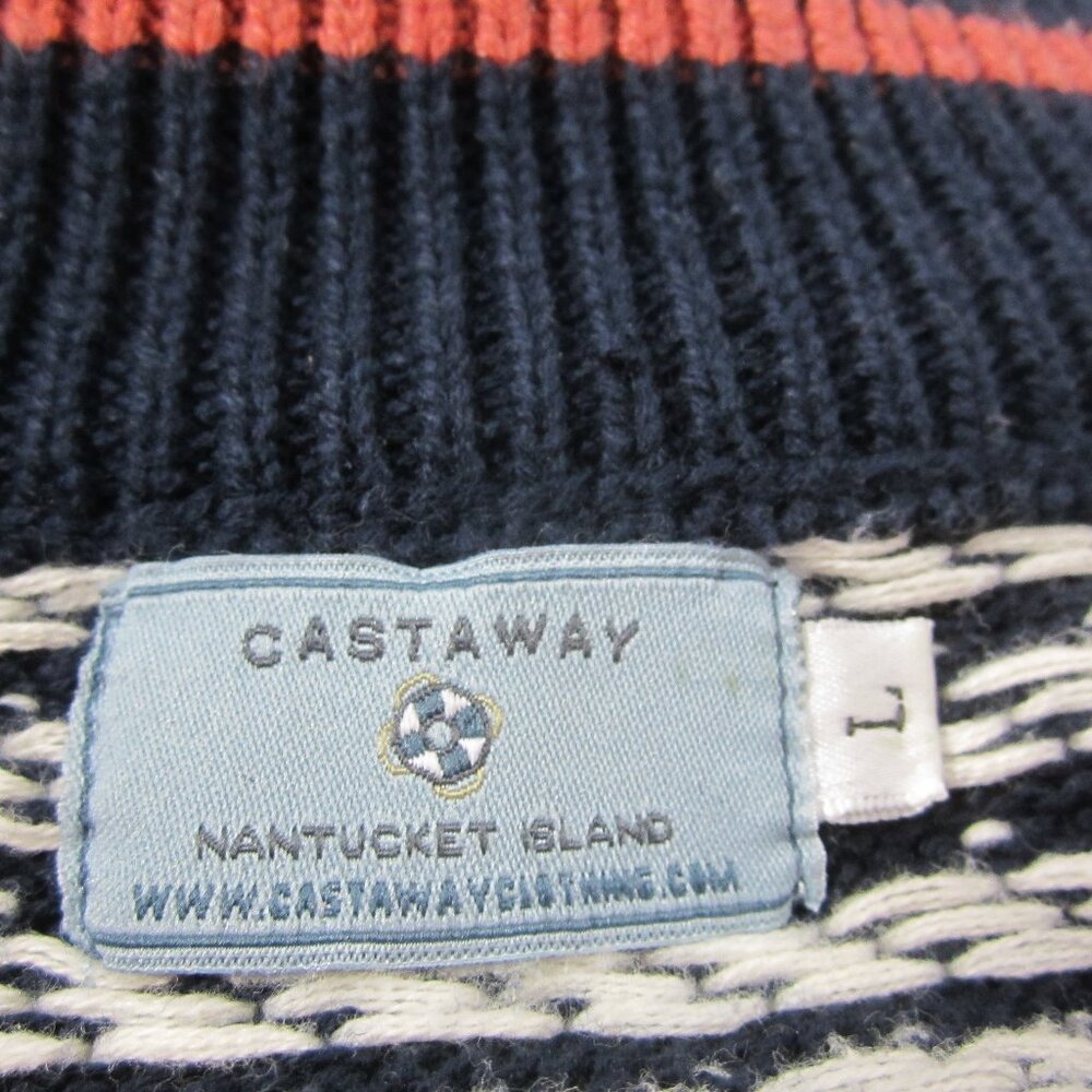 Castaway Nantucket Island Men L Navy Blue  Birdseye Sweater 1/4 Zip Pullover - Picture 3 of 8